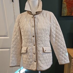 Chico's Cream And Brown Puffer Quilted Jacket
